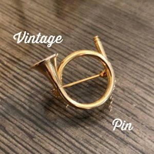 Vintage Goldtone French Horn Pin Musical Instrument